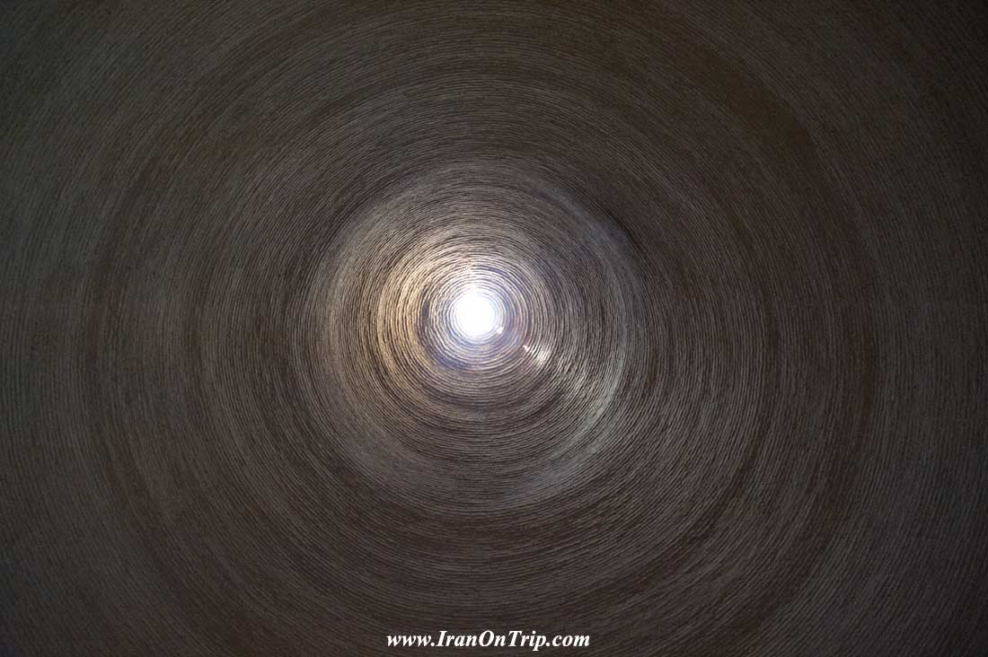 Exterior and interior (dome) of the yakhchal in Meybod, Iran